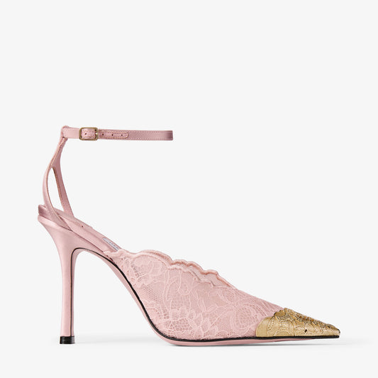 Lace Pumps with Metal Lace Detail