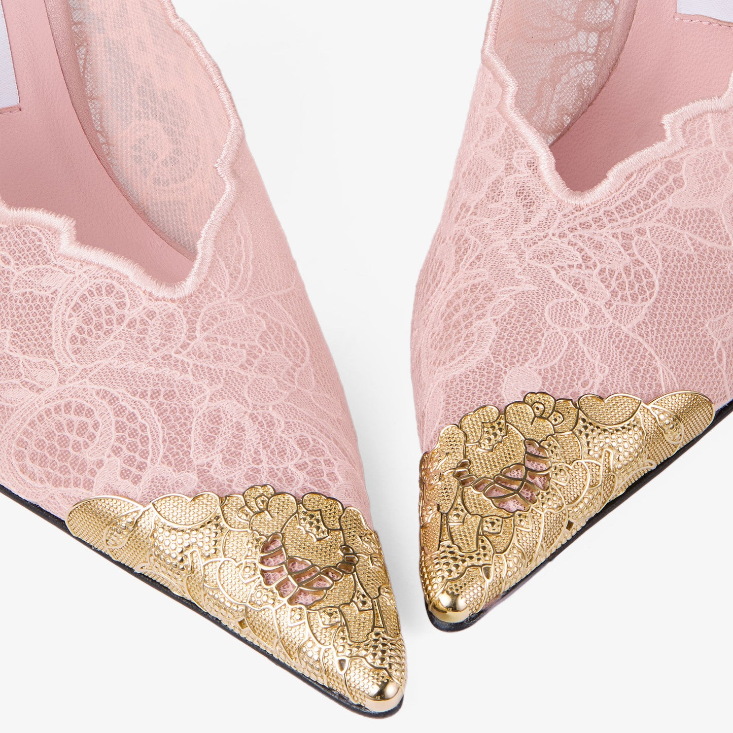 Lace Pumps with Metal Lace Detail