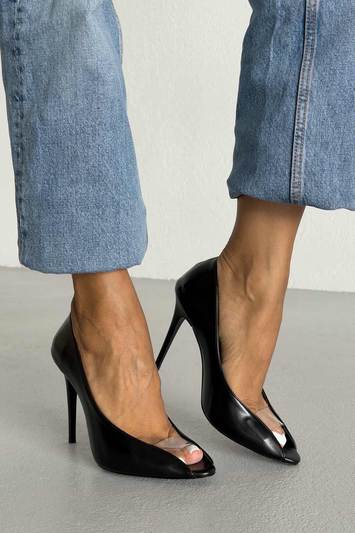 Women's Clear PVC Peep Toe Pointed Toe Stiletto High Heel Pumps