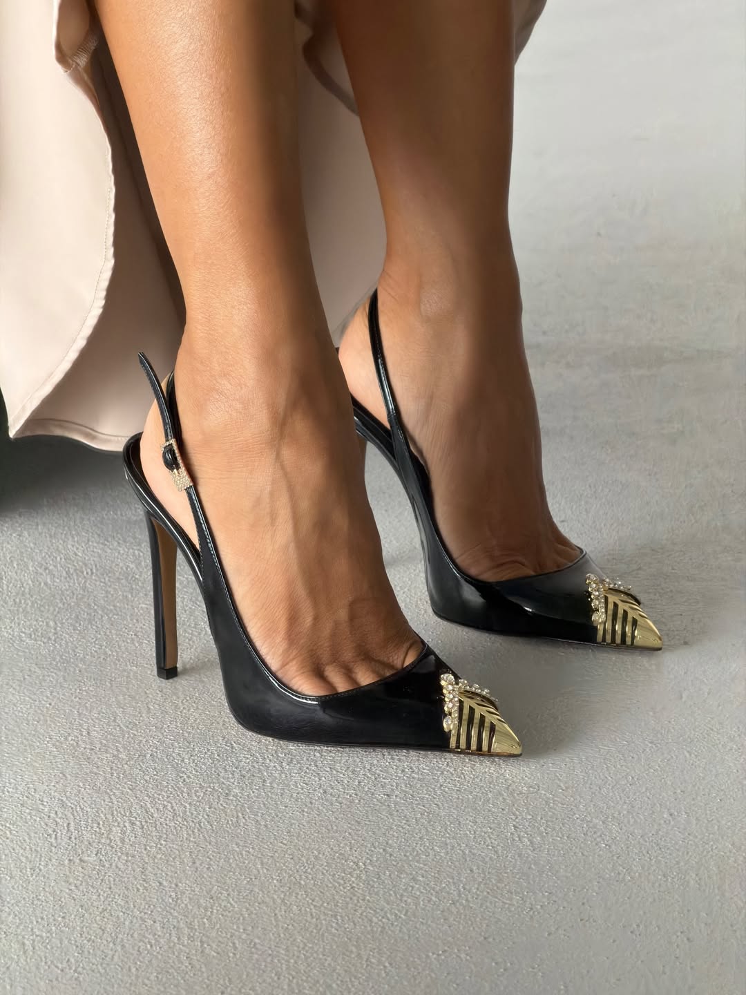 Women's Stiletto Heel Pumps - Luxury Rhinestone & Metal Cap Toe