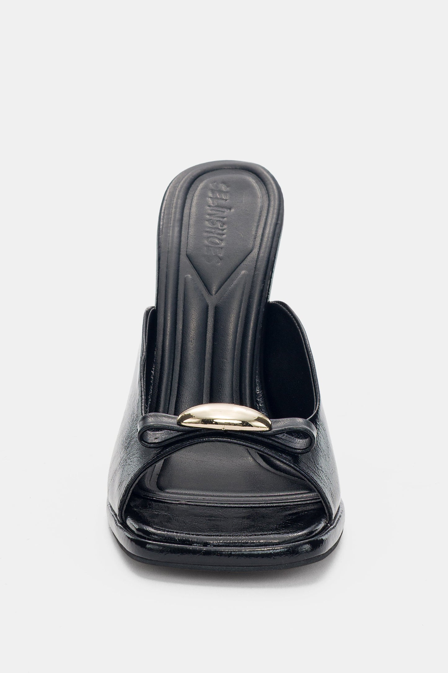 Women's Open-Toe Gold Metal Accent Stiletto Mules