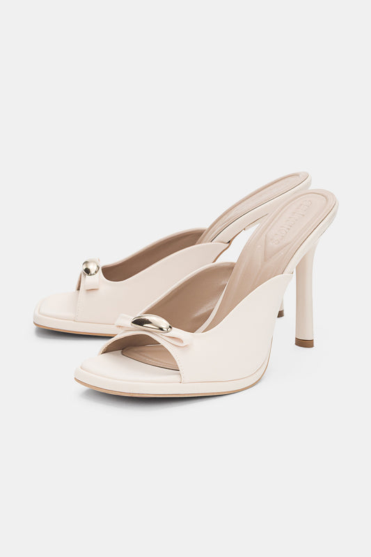 Women's Open-Toe Gold Metal Accent Stiletto Mules
