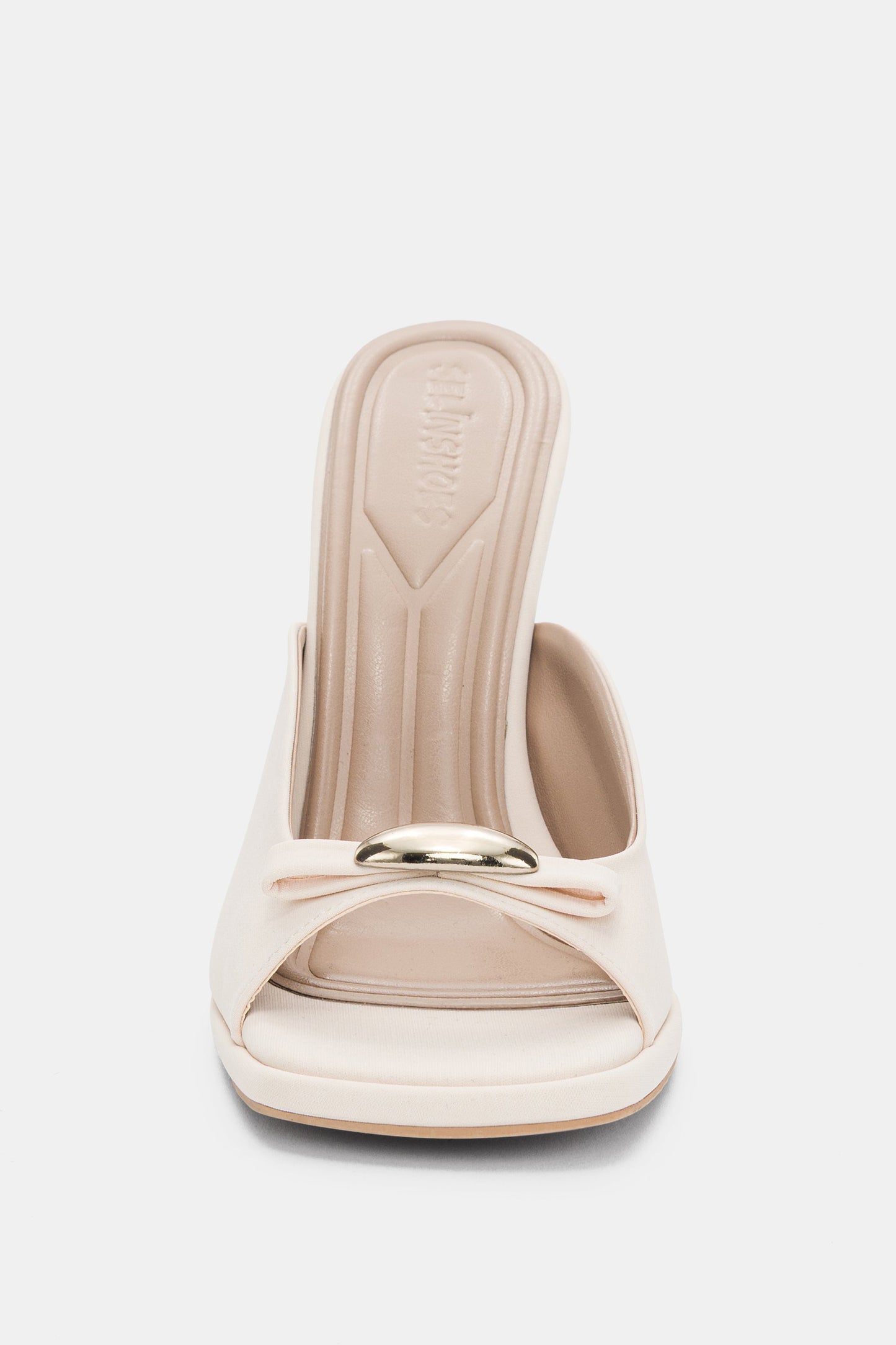 Women's Open-Toe Gold Metal Accent Stiletto Mules