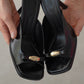 Women's Open-Toe Gold Metal Accent Stiletto Mules