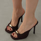 Women's Open-Toe Gold Metal Accent Stiletto Mules