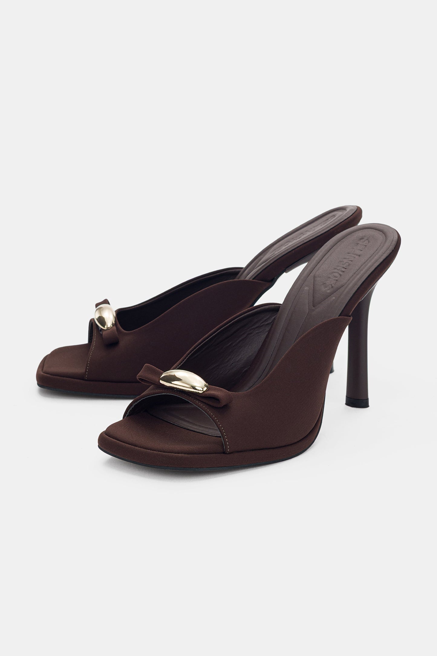 Women's Open-Toe Gold Metal Accent Stiletto Mules