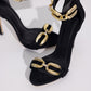 Women's Gold Chain-Embellished Black Suede Stiletto Sandals