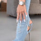 Women's Frayed Denim Cutout Back Peep-Toe Stiletto Thigh High Boots