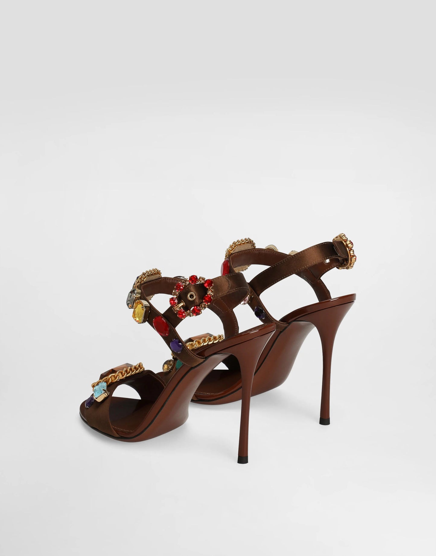 Women's Embellished Satin and Patent Leather Evening Heel Sandals