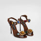 Women's Embellished Satin and Patent Leather Evening Heel Sandals