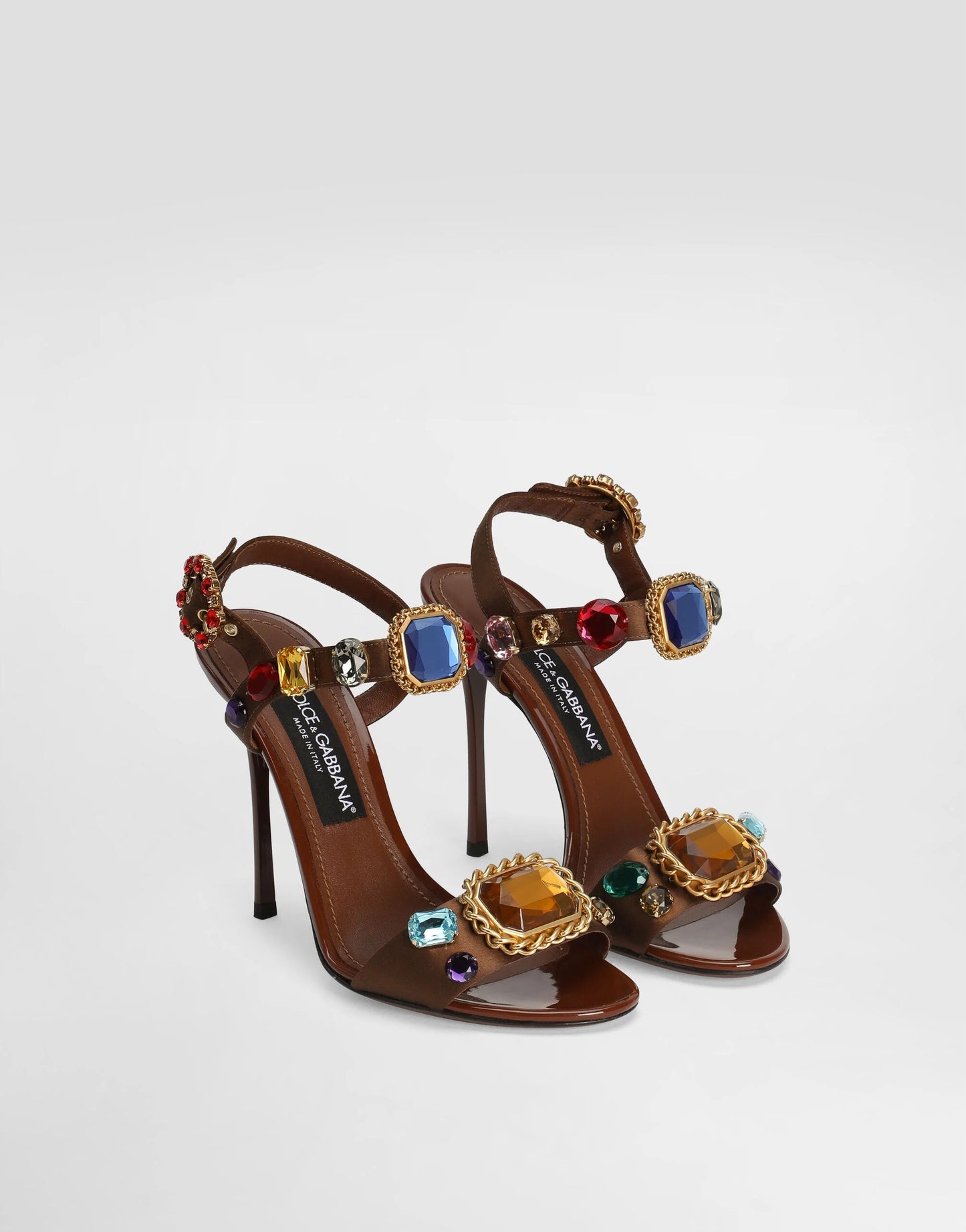Women's Embellished Satin and Patent Leather Evening Heel Sandals
