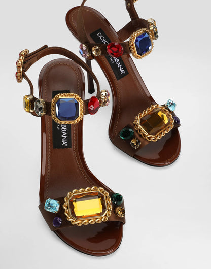 Women's Embellished Satin and Patent Leather Evening Heel Sandals