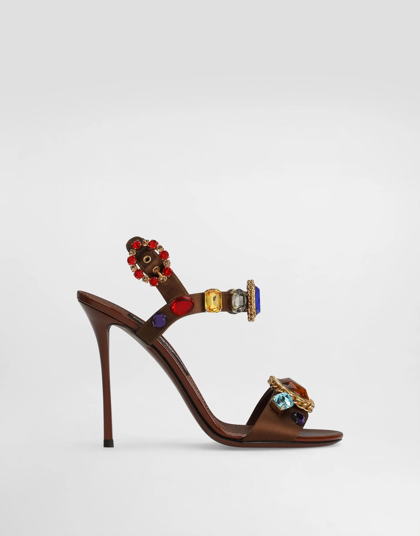 Women's Embellished Satin and Patent Leather Evening Heel Sandals