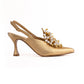 Satin Pearl & Crystal Embellished Pointed-Toe Slingback Mid Heels