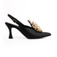 Satin Pearl & Crystal Embellished Pointed-Toe Slingback Mid Heels