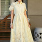 Belted Short Sleeve Lace Midi Dress