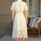 Belted Short Sleeve Lace Midi Dress