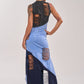 Distressed Asymmetrical Denim Maxi Dress