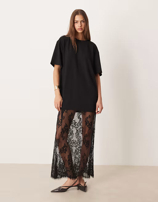 Gina Tricot T-Shirt Lace Maxi Dress
