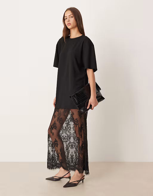 Gina Tricot T-Shirt Lace Maxi Dress