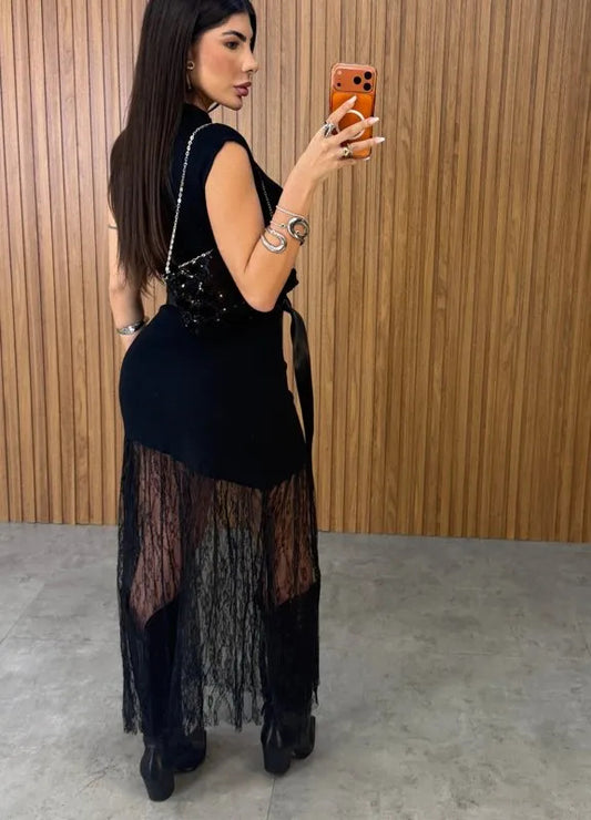 Elegant Lace Belt Dress