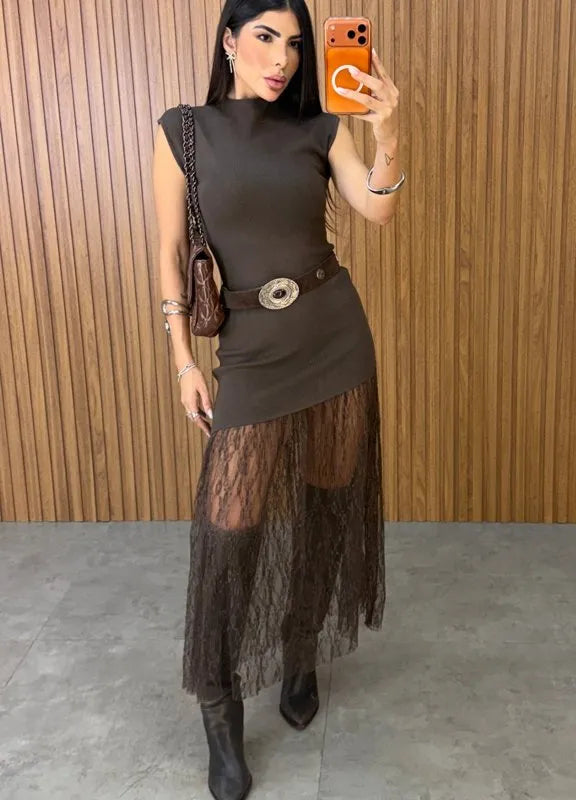 Elegant Lace Belt Dress