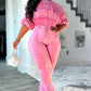 Bubble Plisse & Panelled Wide Leg Set