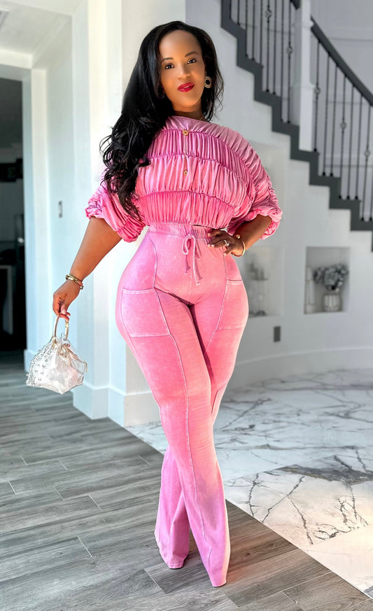 Bubble Plisse & Panelled Wide Leg Set