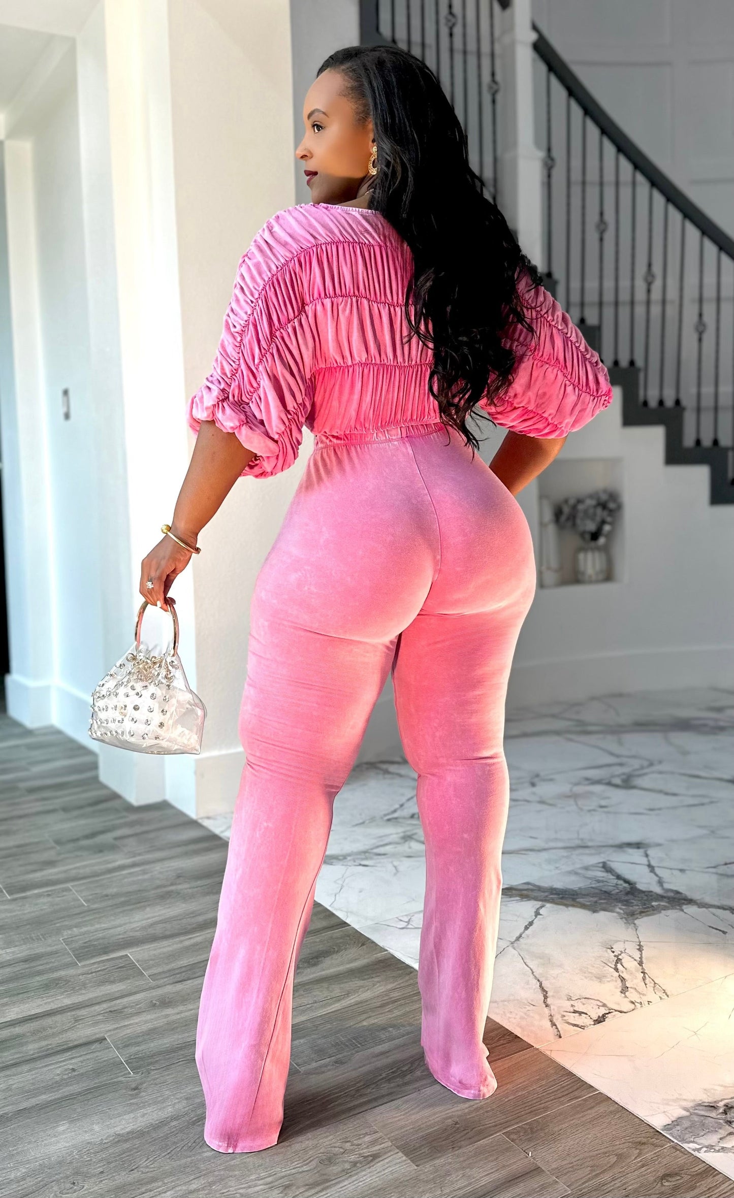 Bubble Plisse & Panelled Wide Leg Set