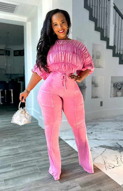 Bubble Plisse & Panelled Wide Leg Set