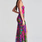 Side Slit Printed Sheer Strapless Dress
