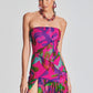 Side Slit Printed Sheer Strapless Dress