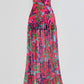 Side Slit Printed Sheer Strapless Dress