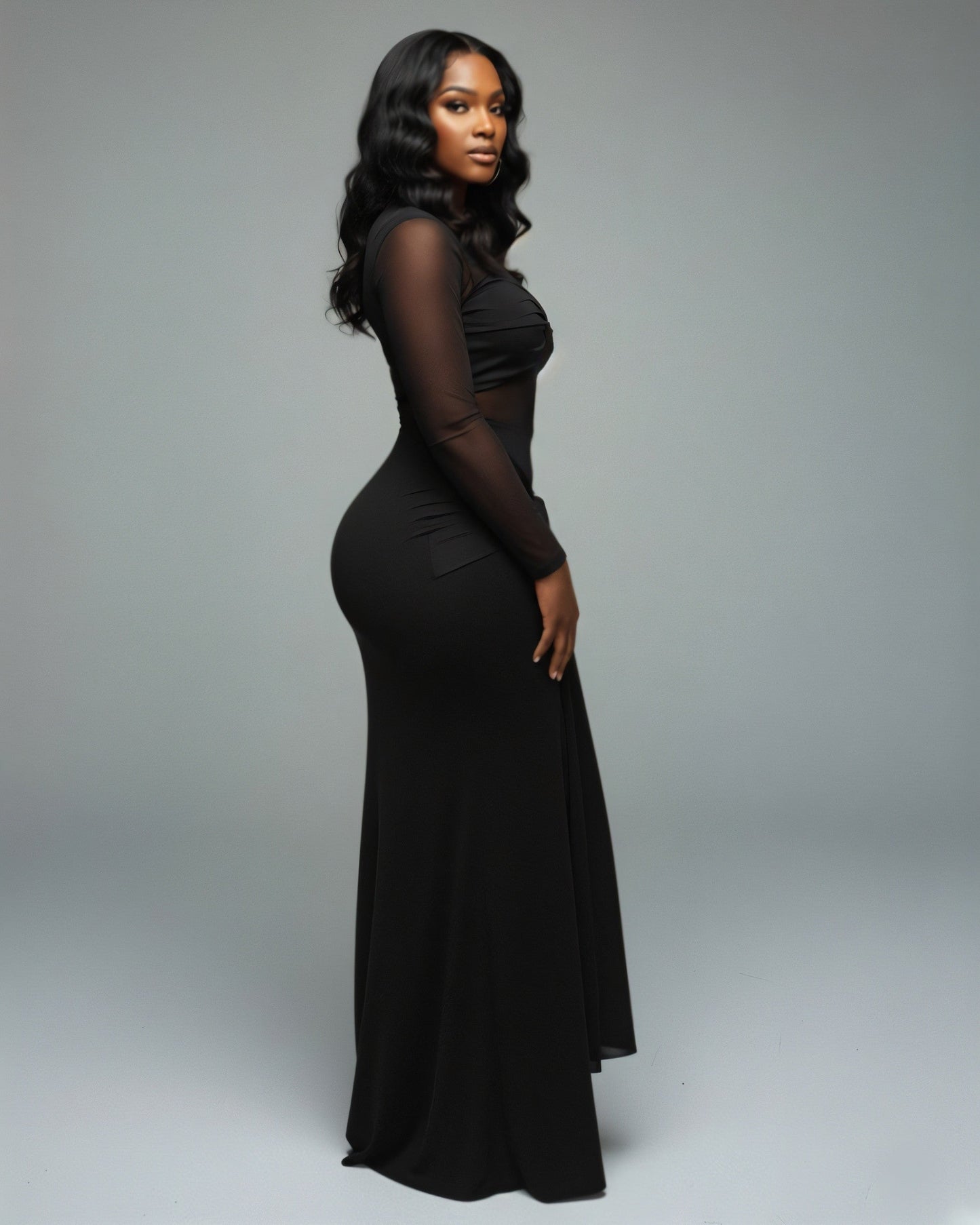 Mesh Panel Wrap Front Maxi Dress