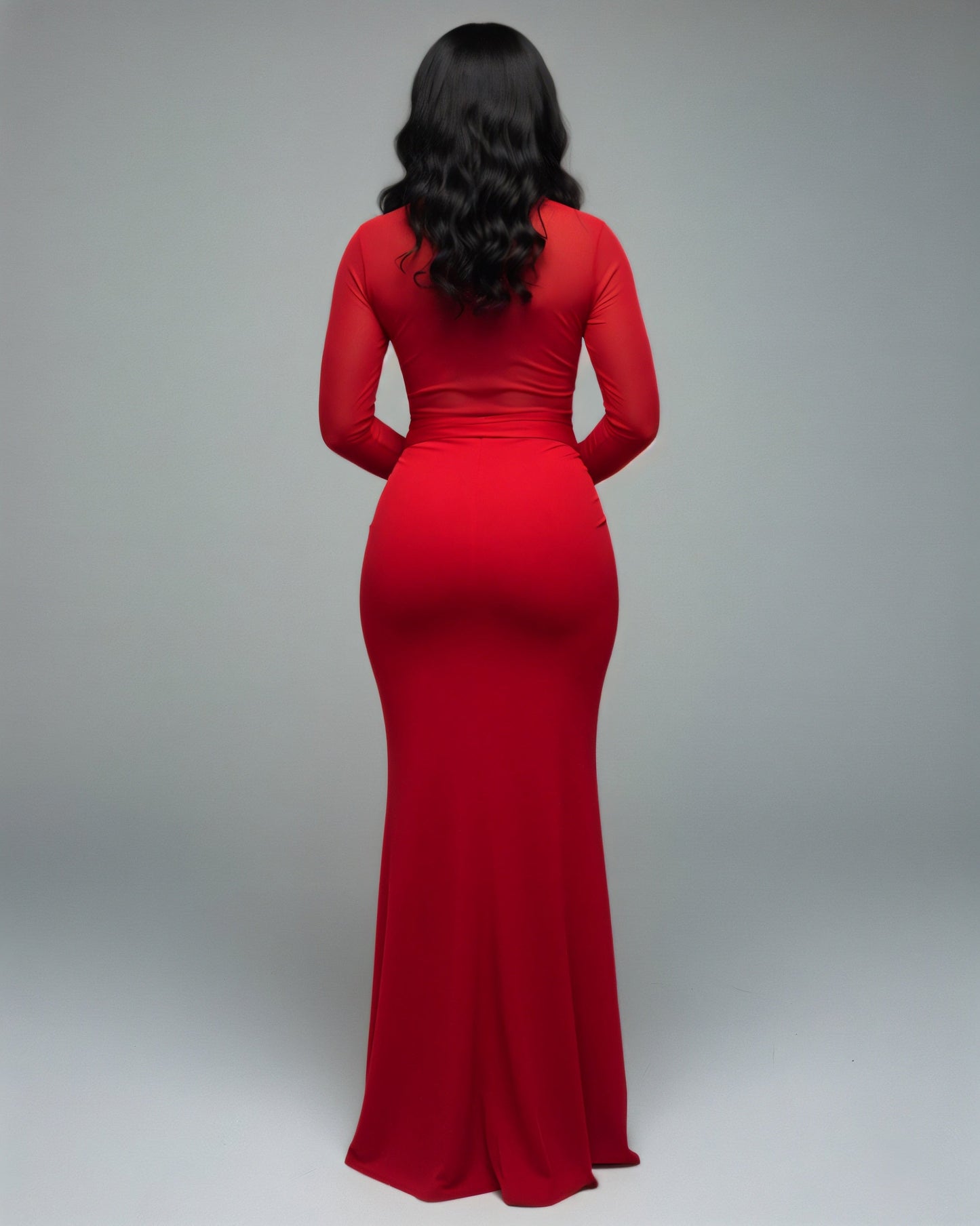 Mesh Panel Wrap Front Maxi Dress