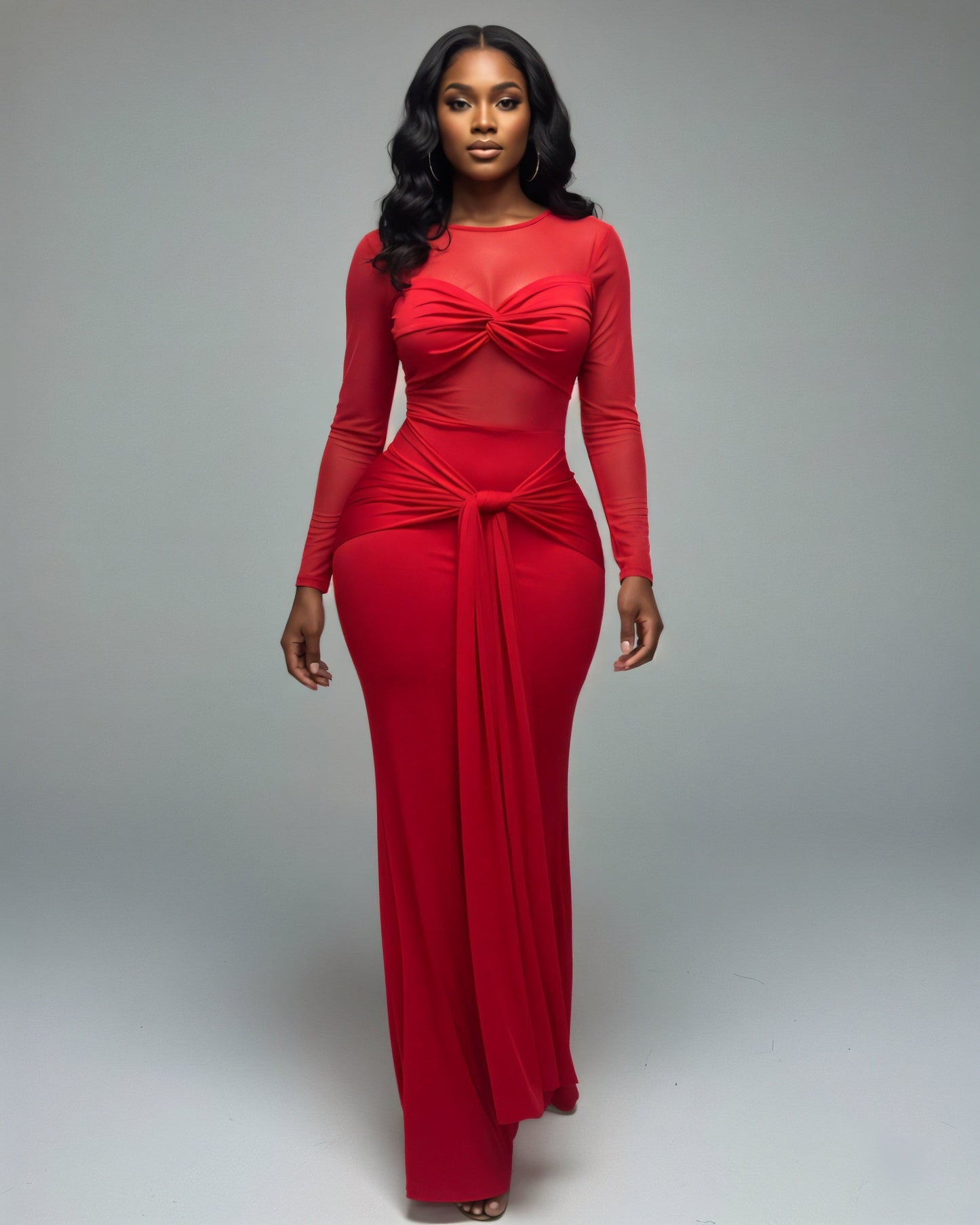 Mesh Panel Wrap Front Maxi Dress