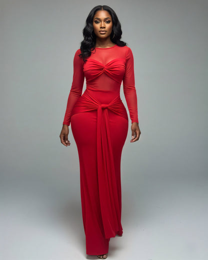 Mesh Panel Wrap Front Maxi Dress