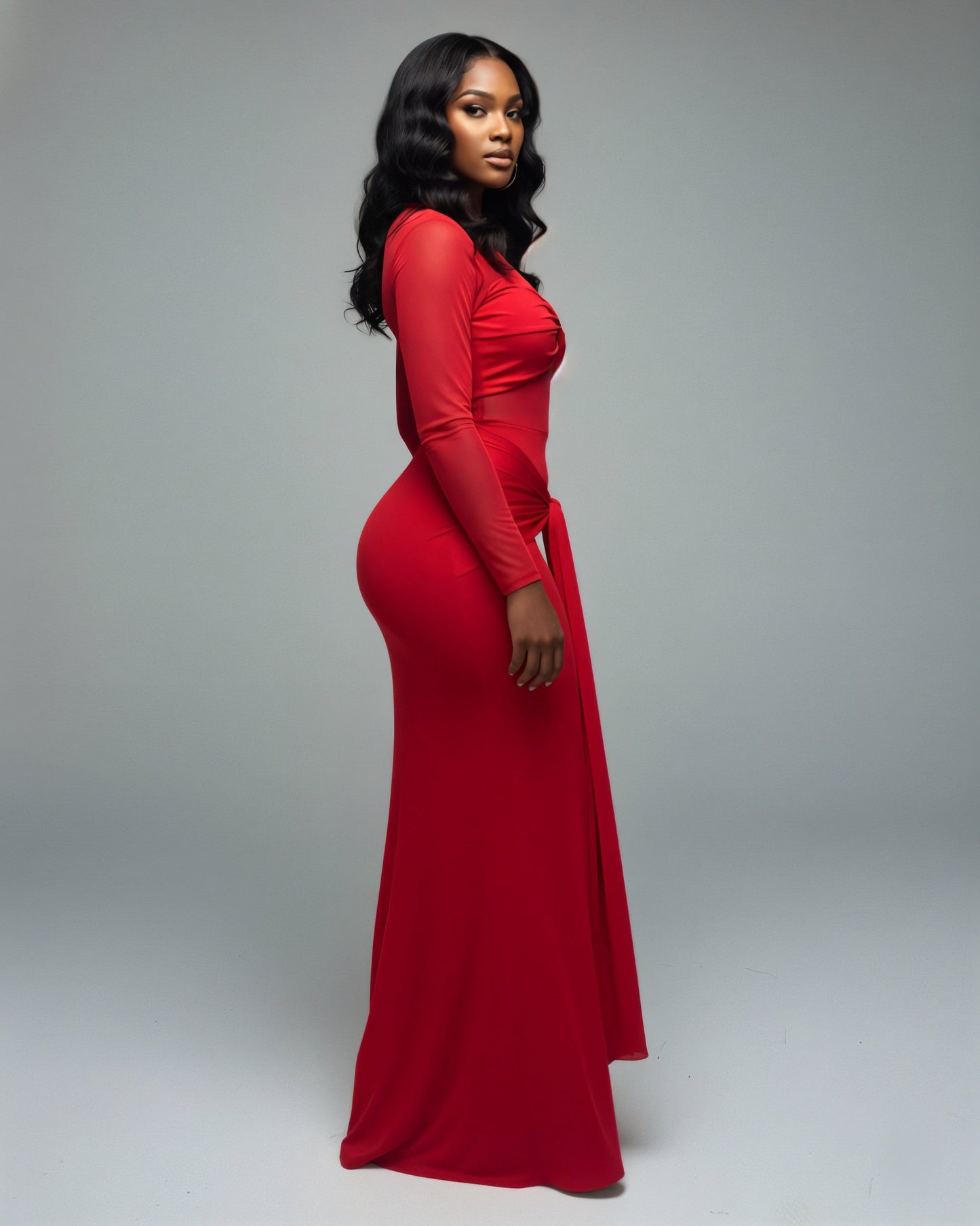 Mesh Panel Wrap Front Maxi Dress