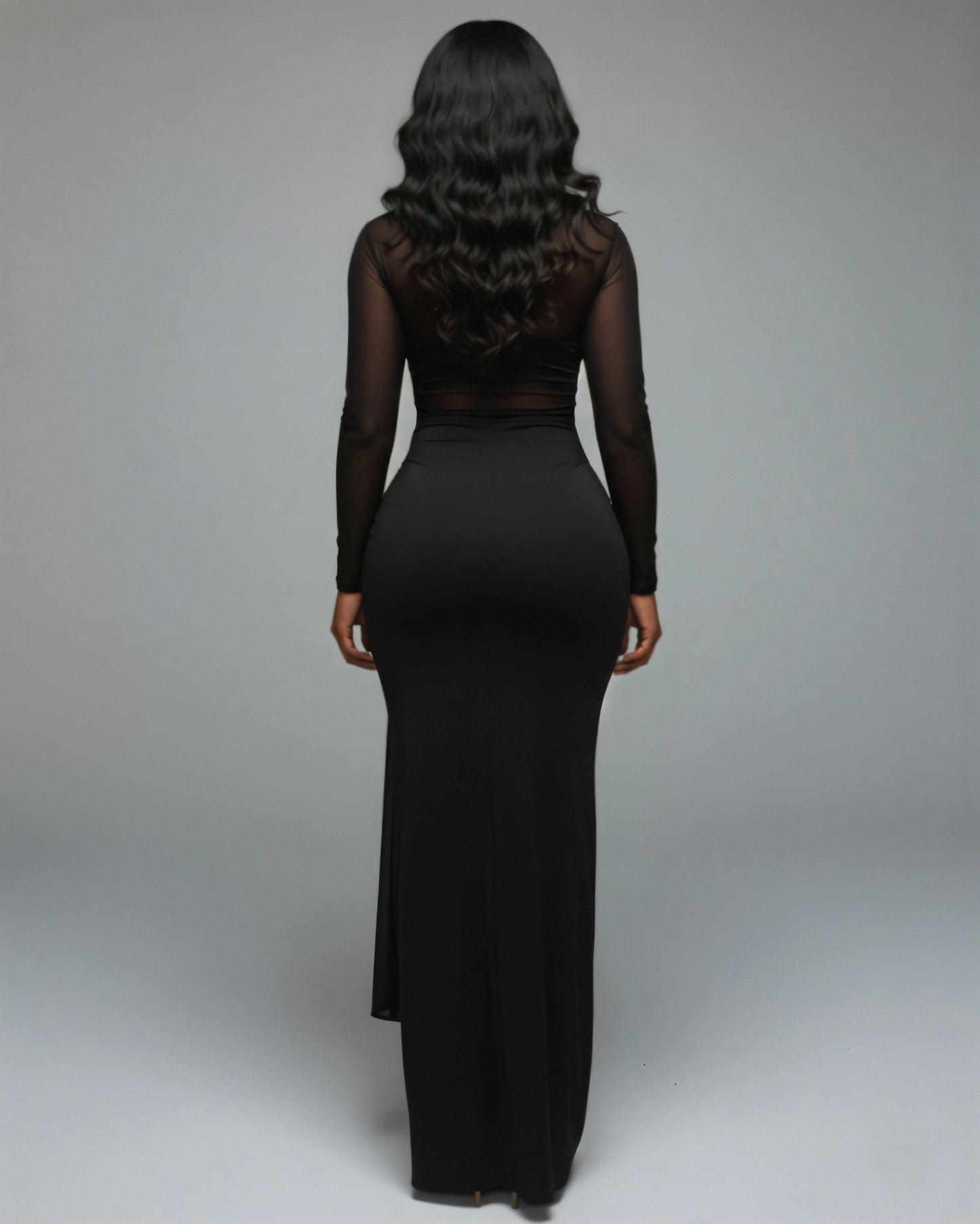 Mesh Panel Wrap Front Maxi Dress