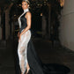 Black Satin Mermaid Gown with Crystal Cutouts