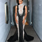 Black Satin Mermaid Gown with Crystal Cutouts