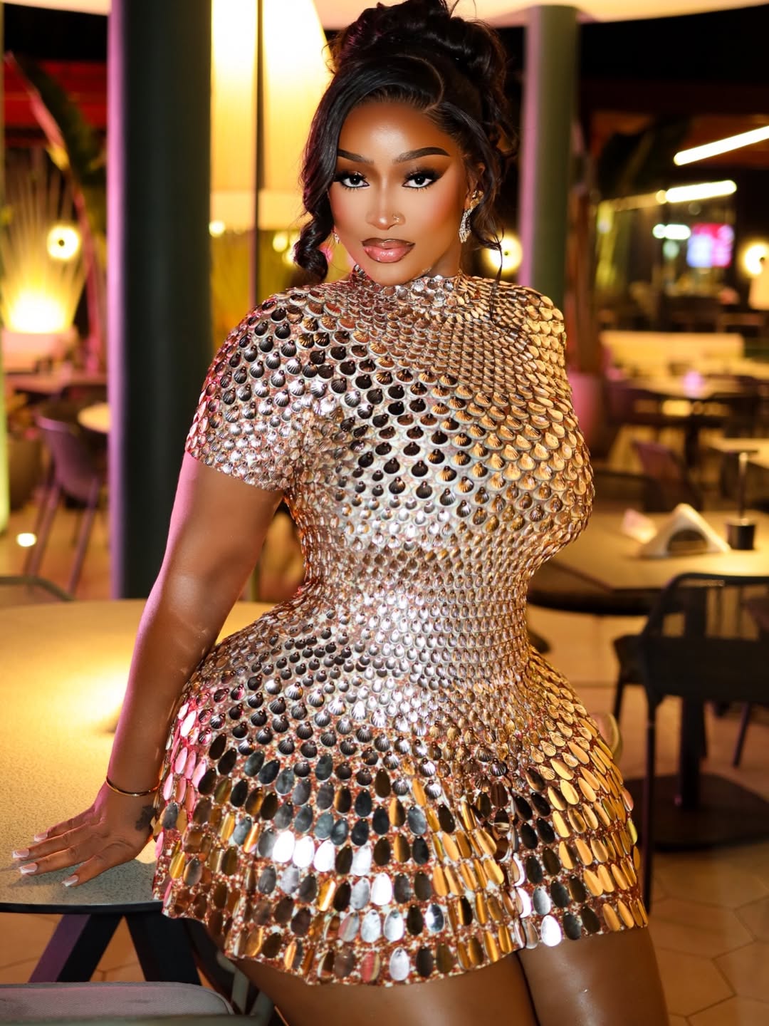 Shimmer Sequin Flounce Hem Mini Dress