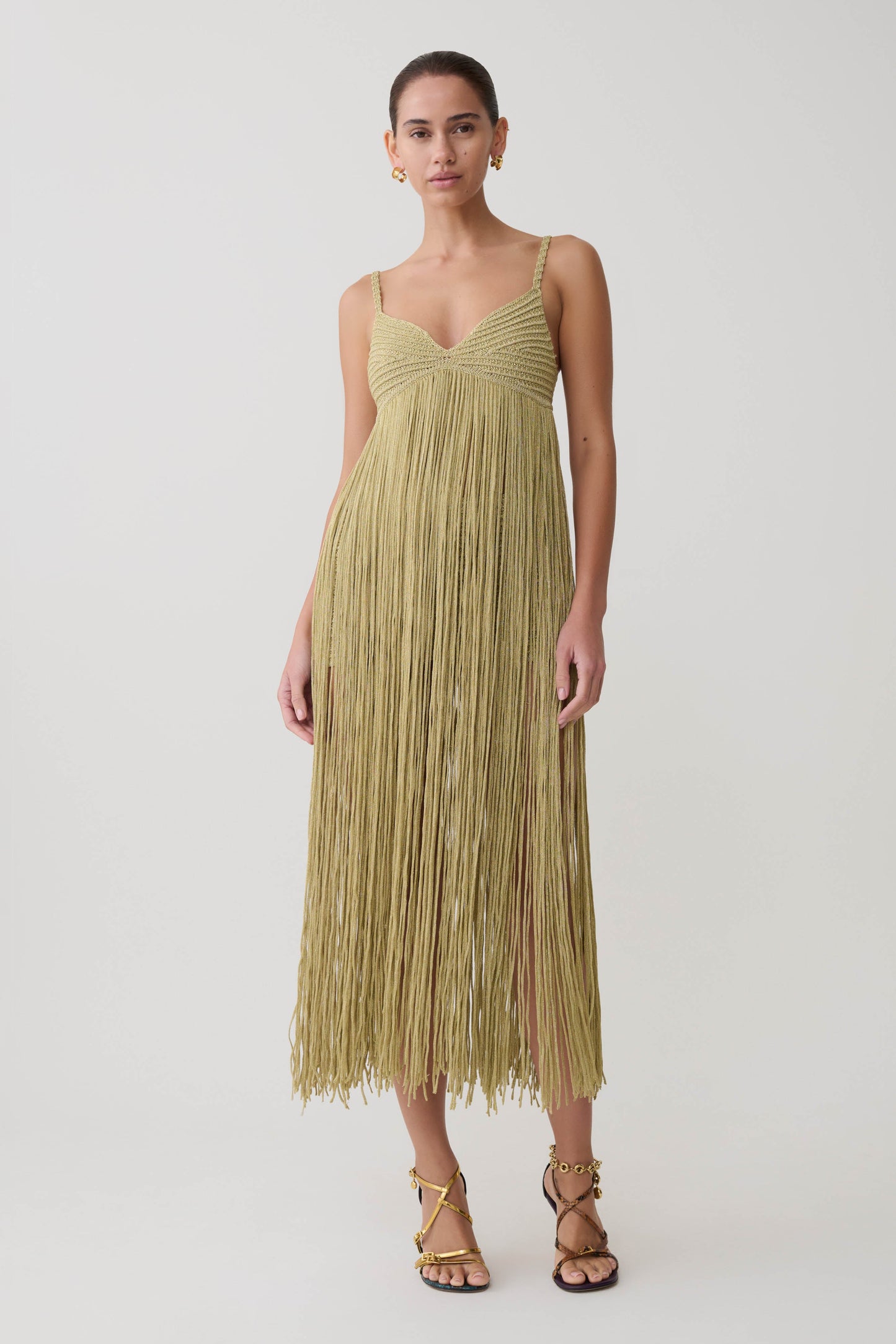 V-Neck Strappy Crochet Maxi Dress