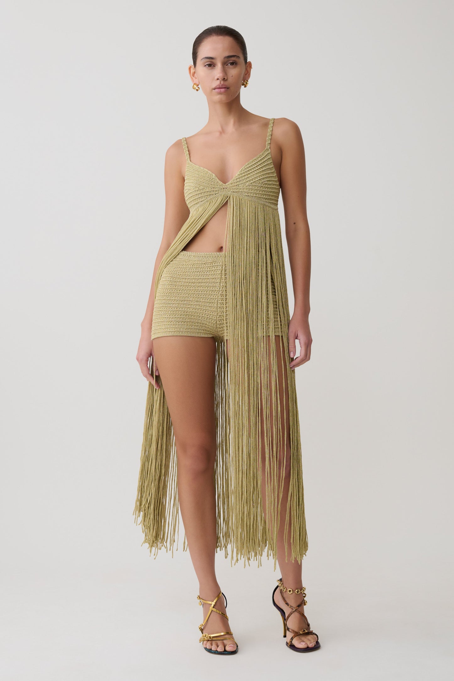 V-Neck Strappy Crochet Maxi Dress