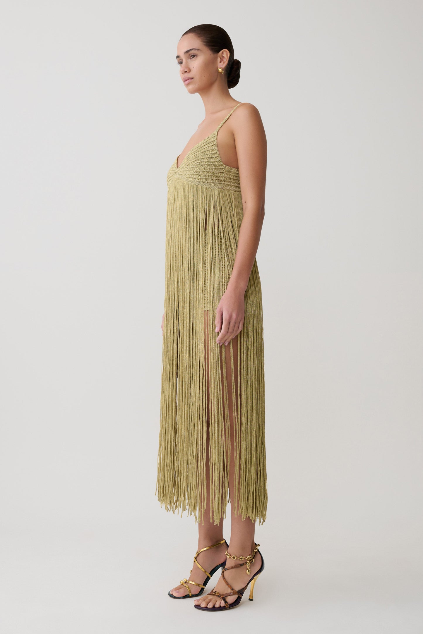 V-Neck Strappy Crochet Maxi Dress