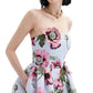 Strapless Embroidered Poppies Faille Dress