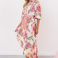 Bold Floral Waist Tie 3/4 Sleeve Shirt Maxi Dress