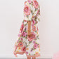 Bold Floral Waist Tie 3/4 Sleeve Shirt Maxi Dress