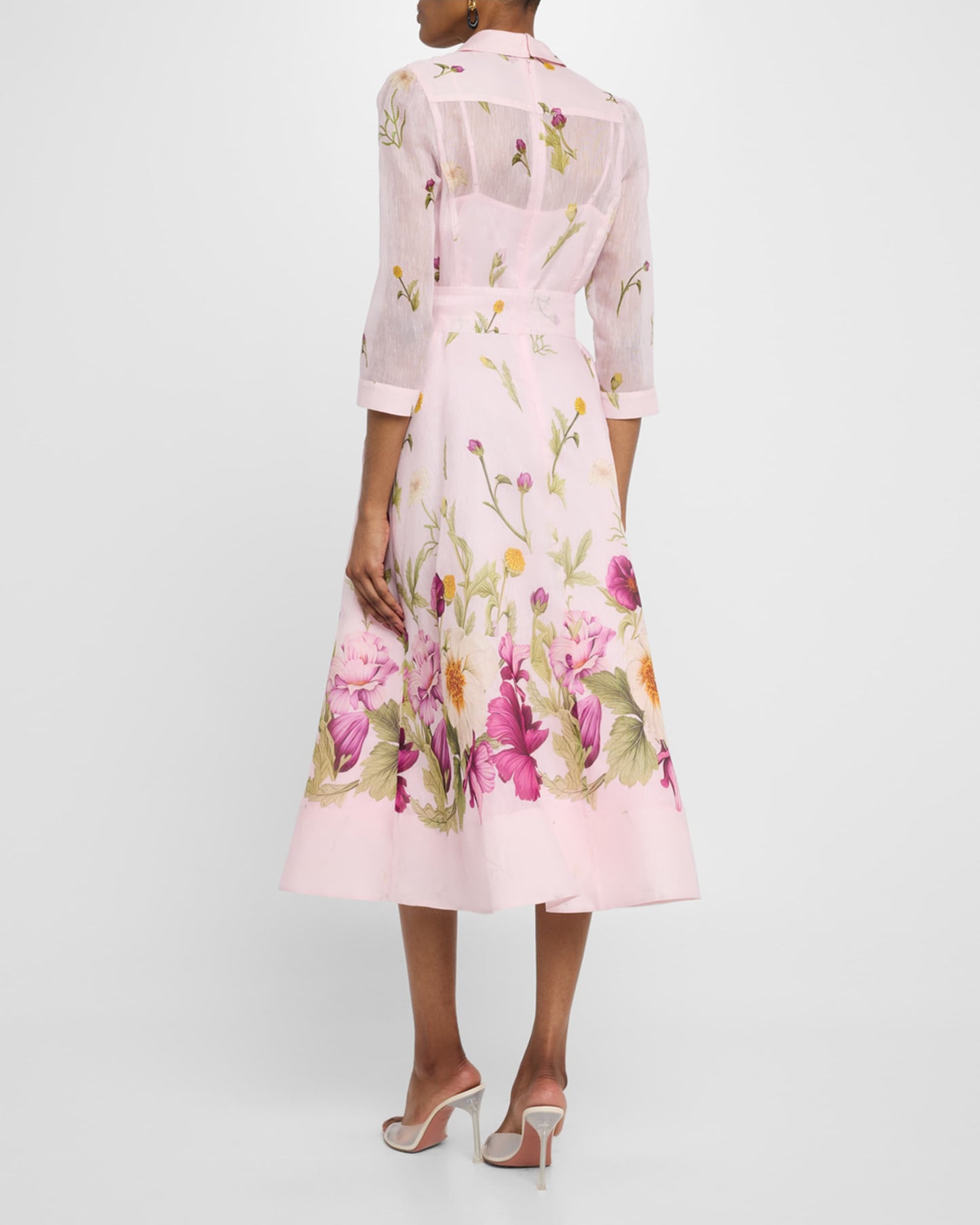 Floral-Print Silk Blend Midi Shirtdress