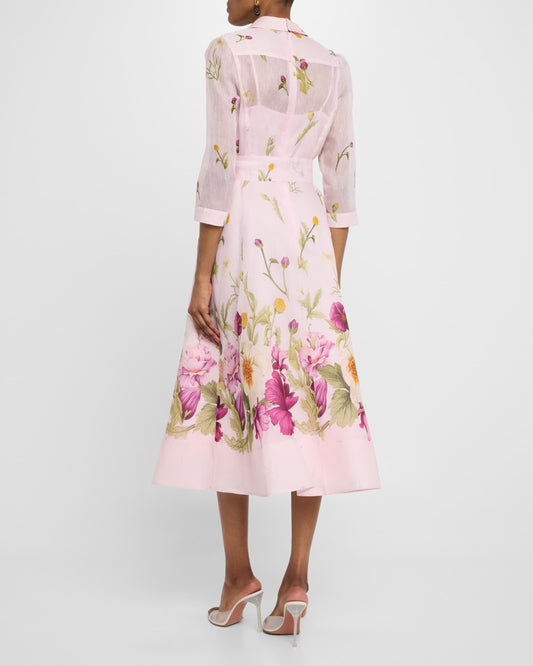 Floral-Print Silk Blend Midi Shirtdress
